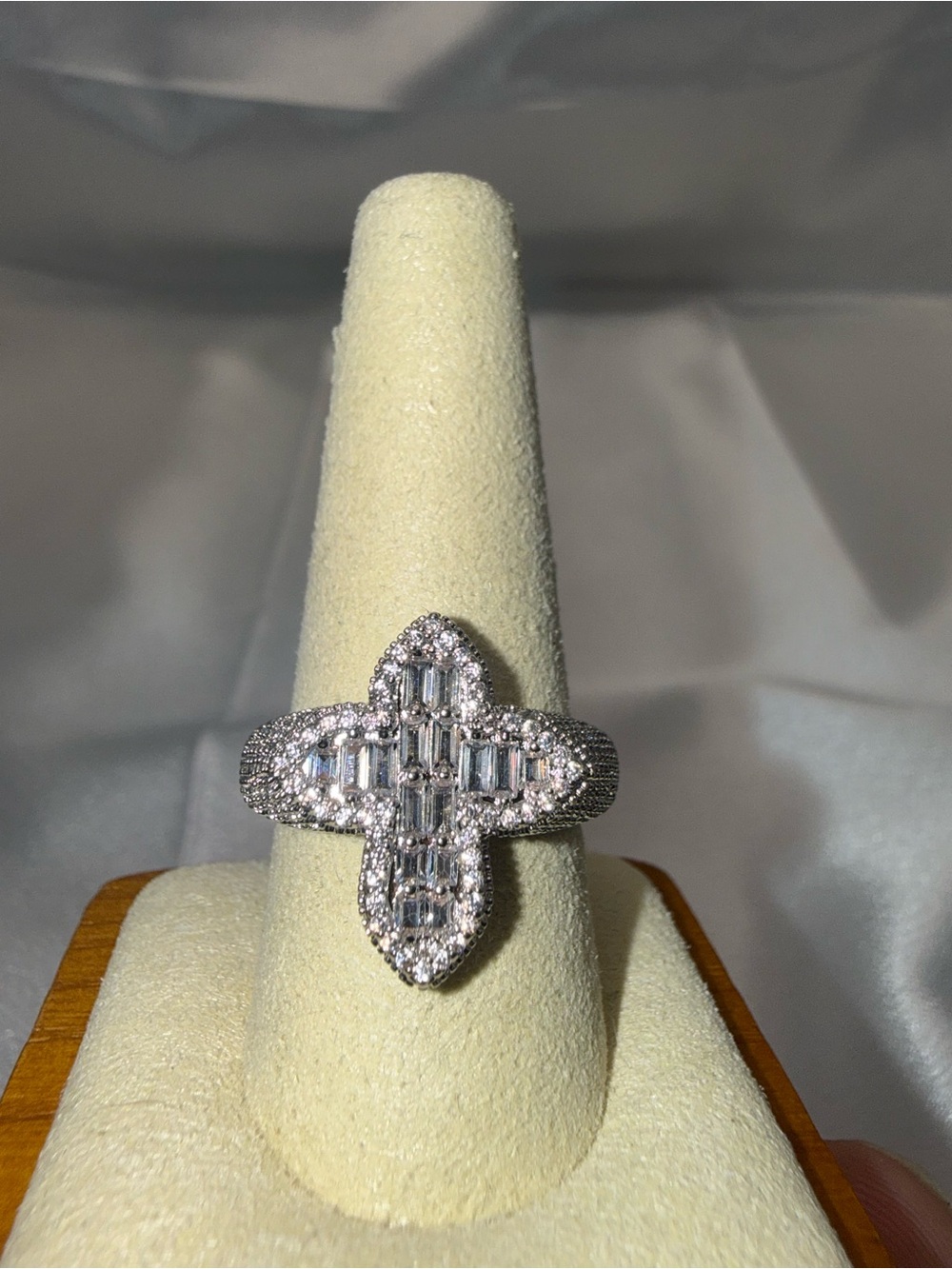 Size 10 Silver Filled AAA CZ Iced Out Cross Ring